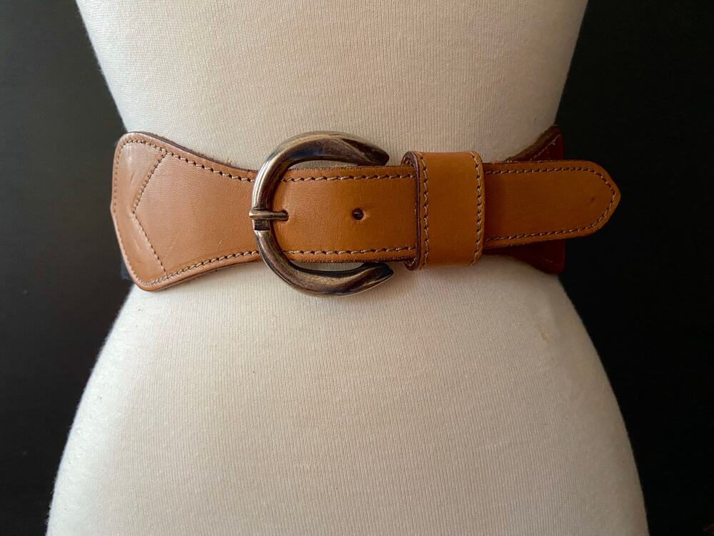 GAP Wide Black Stretch Waist Belt w/Leather Trim sz M